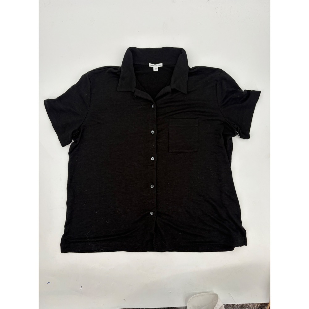 James Perse Los Angeles Black Linen Blend Button Front Shirt WPLJ3838 Size 4 - Picture 1 of 6